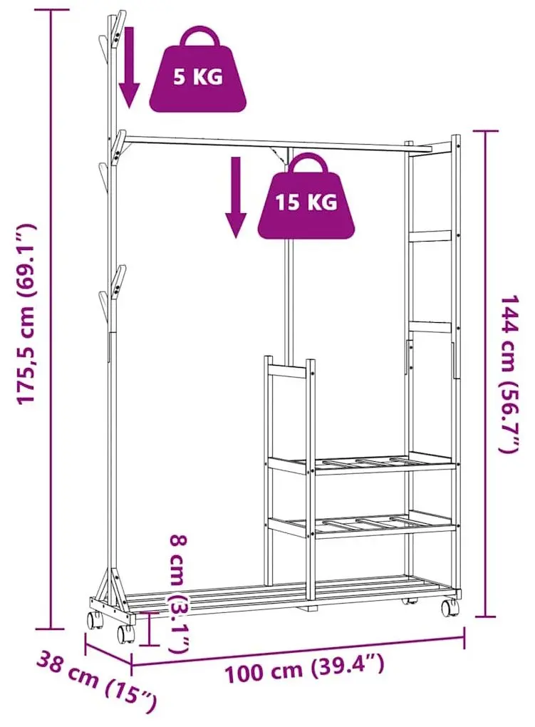 Cuier VidaXL 4008919 (Bamboo)