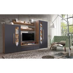 Витрина Fadome Porto PR2a (Gray Gloss/Artisan Oak) Thumb