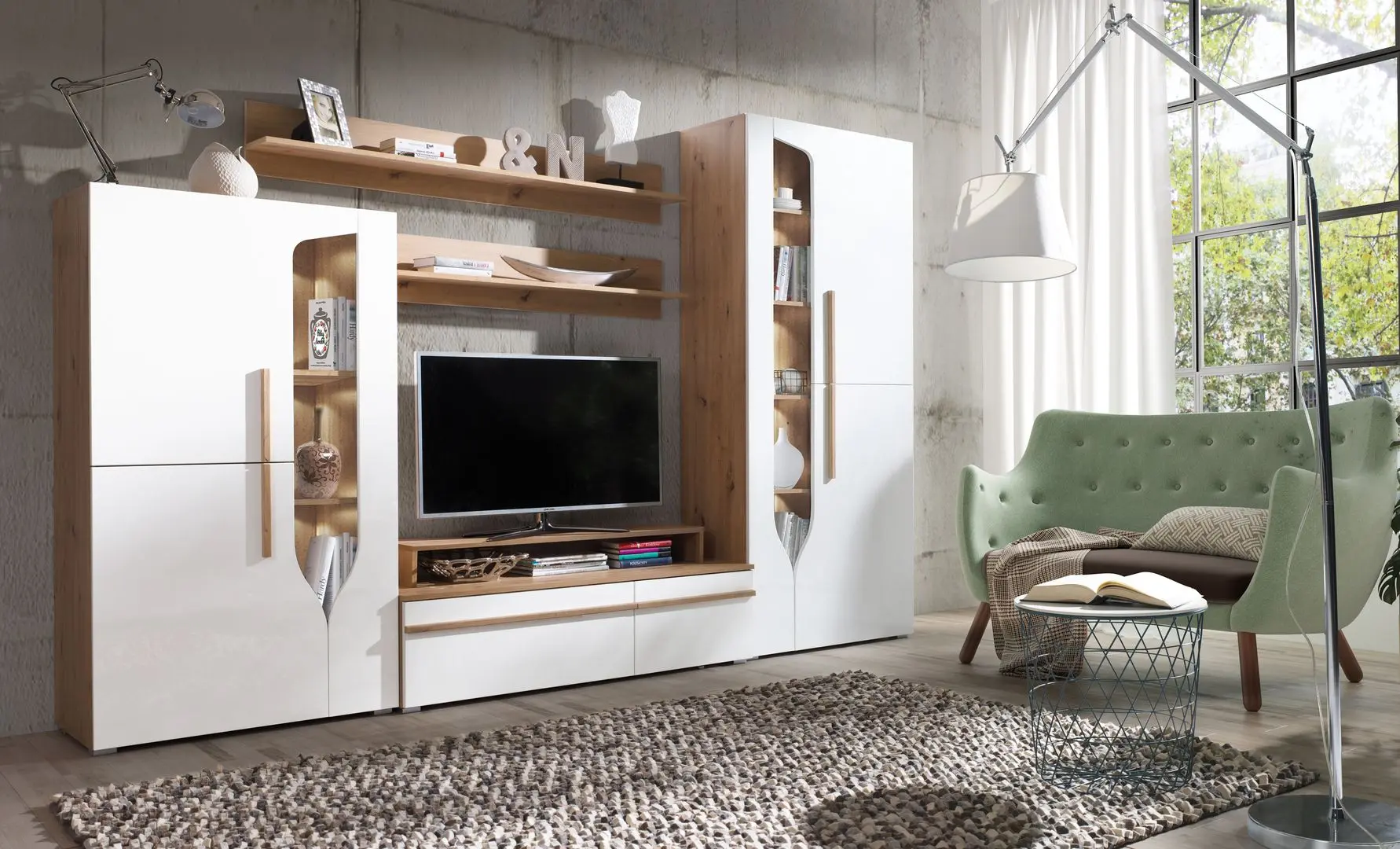 Витрина Fadome Porto PR2a (White Gloss/Artisan Oak)