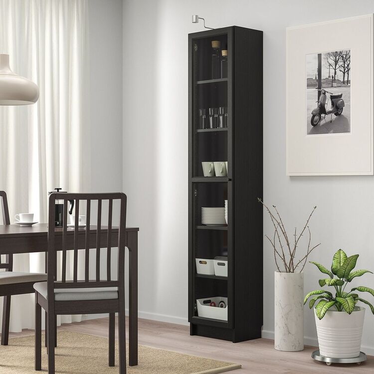 Пенал-витрина Ikea Billy/Oxberg стеклянная дверце 40x30x202 (Темно ...