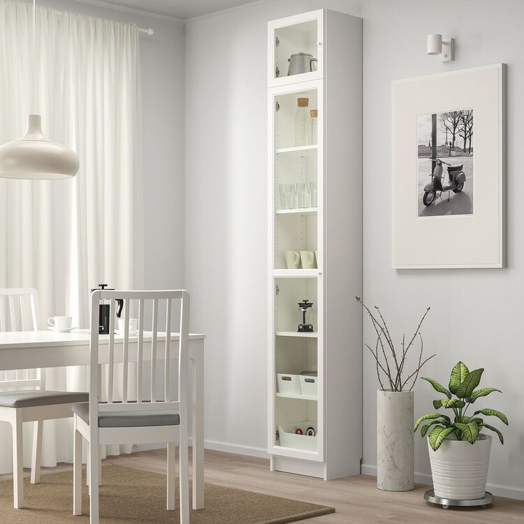Пенал-витрина Ikea Billy/Oxberg стеклянная дверце 40x30x237 (Белый ...