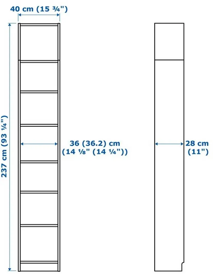 Пенал-витрина Ikea Billy/Oxberg стеклянная дверце 40x30x237 (Белый)
