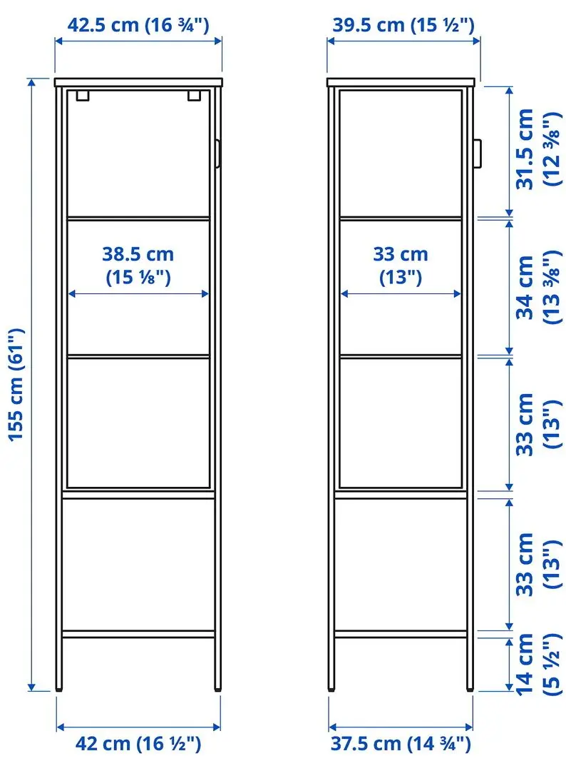 Витрина Ikea Rudsta стеклянная дверца 42x37x155 (Антрацит)