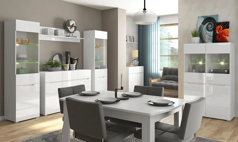 Penal-vitrina Mobhaus Jolk 1D1W (White/White Extra High Gloss)