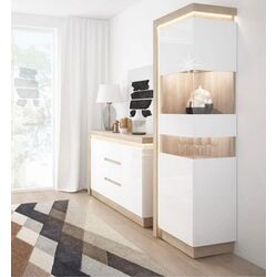 Vitrina Tempo Kondela Leonardo LYOV03P (Riviera Oak/White Extra High Gloss) Thumb