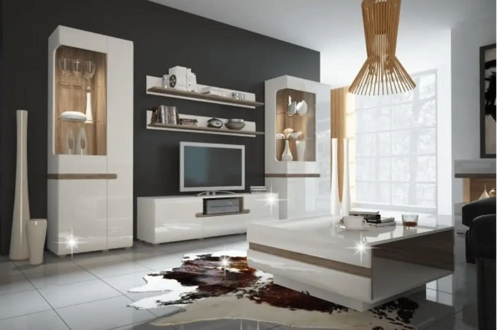 Витрина Mobhaus Lynatet Typ 01 (White Extra High Gloss/Sonoma Oak Dark)