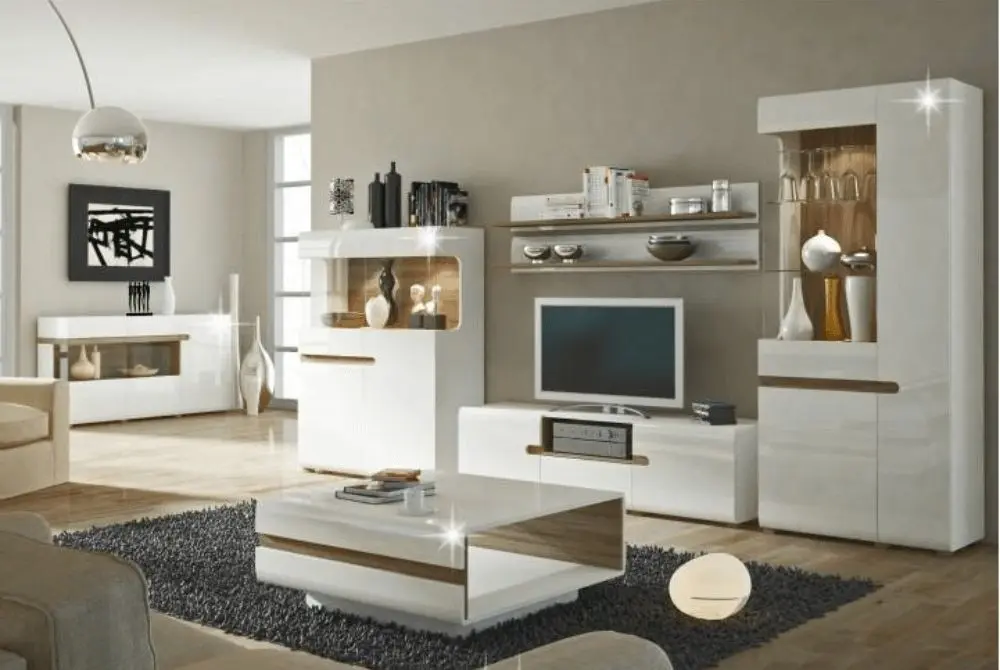 Витрина Mobhaus Lynatet Typ 01 (White Extra High Gloss/Sonoma Oak Dark)