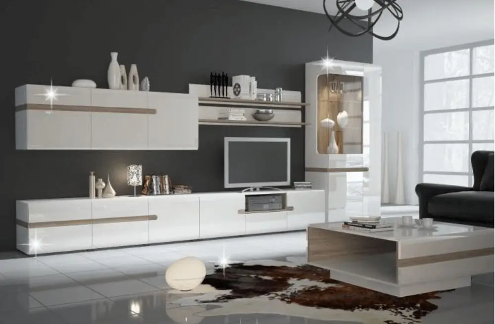 Tumba Mobhaus Lynatet Typ 33 (White Extra High Gloss/Sonoma Oak Dark)