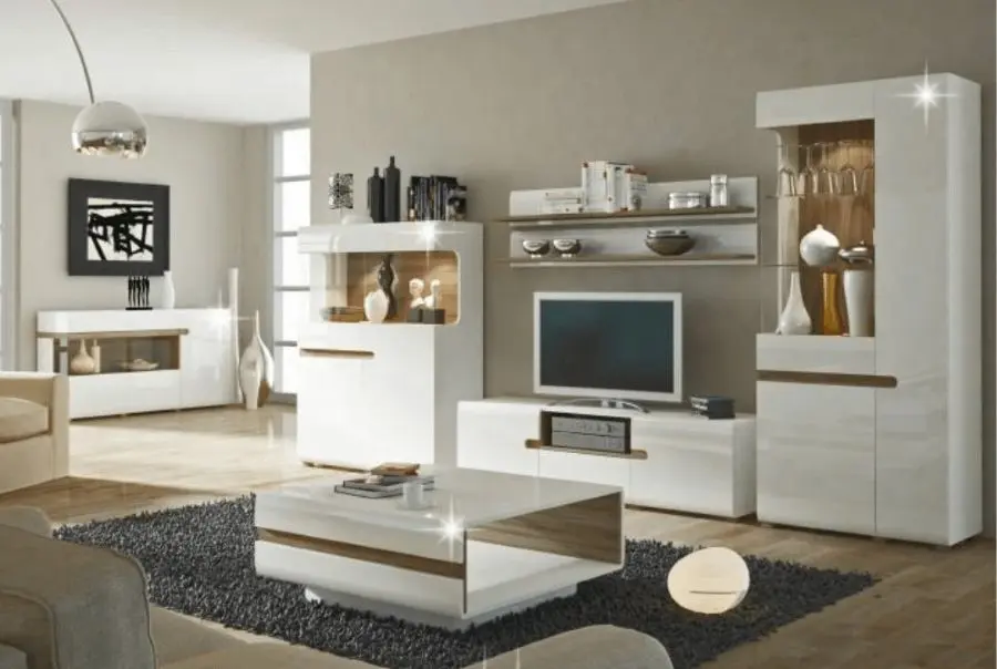 Tumba Mobhaus Lynatet Typ 33 (White Extra High Gloss/Sonoma Oak Dark)