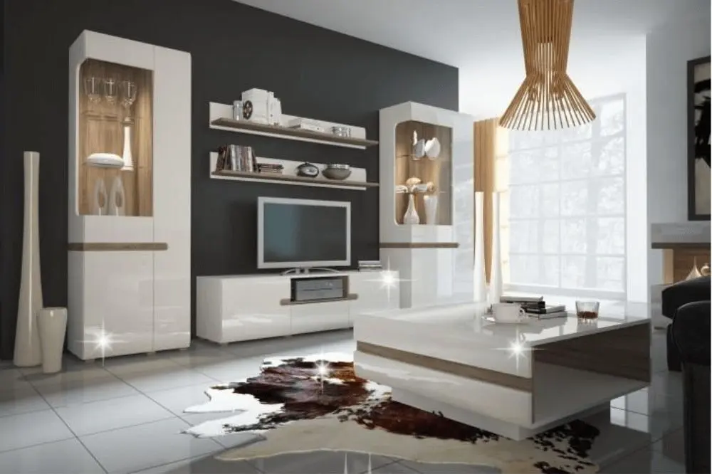 Tumba Mobhaus Lynatet Typ 33 (White Extra High Gloss/Sonoma Oak Dark)