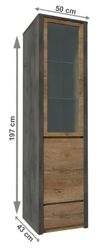 Пенал-витрина Mobhaus Montana W1D (Lefkas Oak Dark/Gray Smooth)