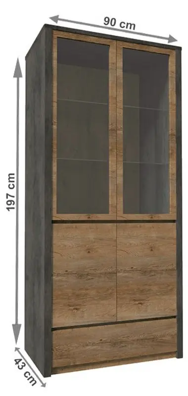 Vitrina Mobhaus Montana W2D (Lefkas Oak Dark/Gray Smooth) - 4