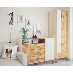 Шкаф комбинированный Неман Сканди МН-036-09 (Дуб Вотан/Белый) Thumb