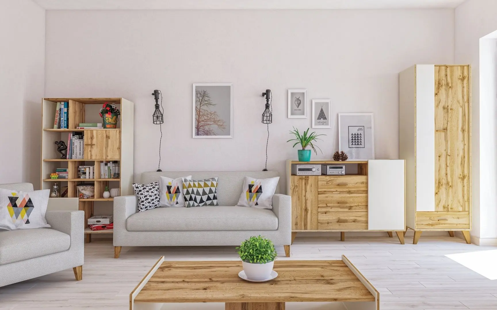 Шкаф комбинированный Неман Сканди МН-036-09 (Дуб Вотан/Белый)