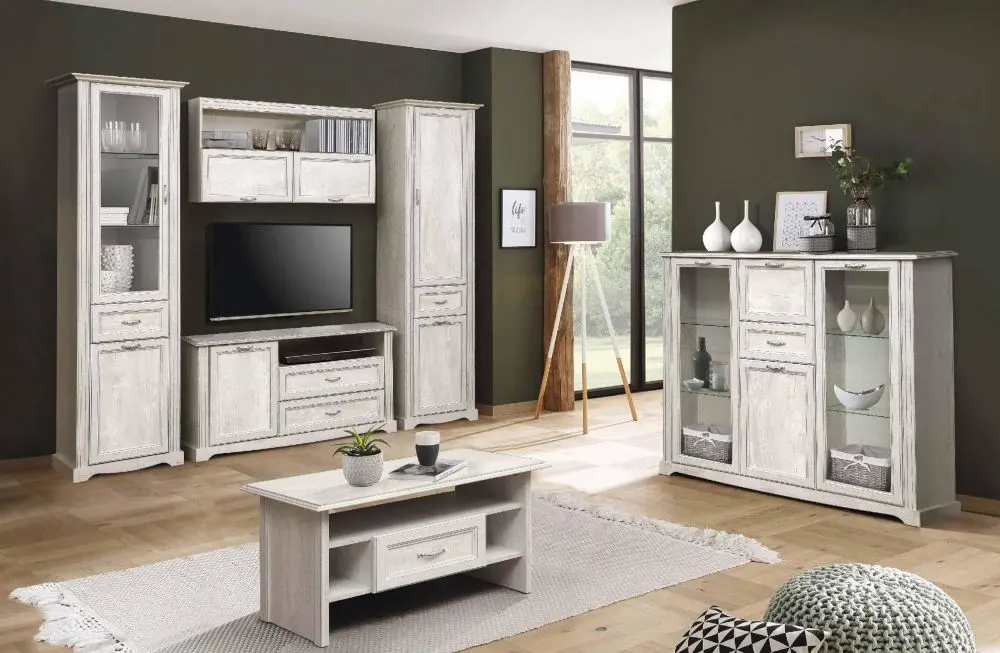 Шкаф-Витрина Олмеко Сохо 32.06 (Бетон Пайн Белый/Бетон Пайн Патина) - 4