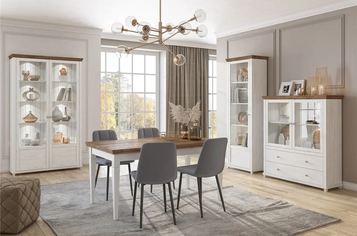 Dulap-Vitrina Helvetia Evora №46 2D2S (Ash Abisko White/Lefkas Oak)