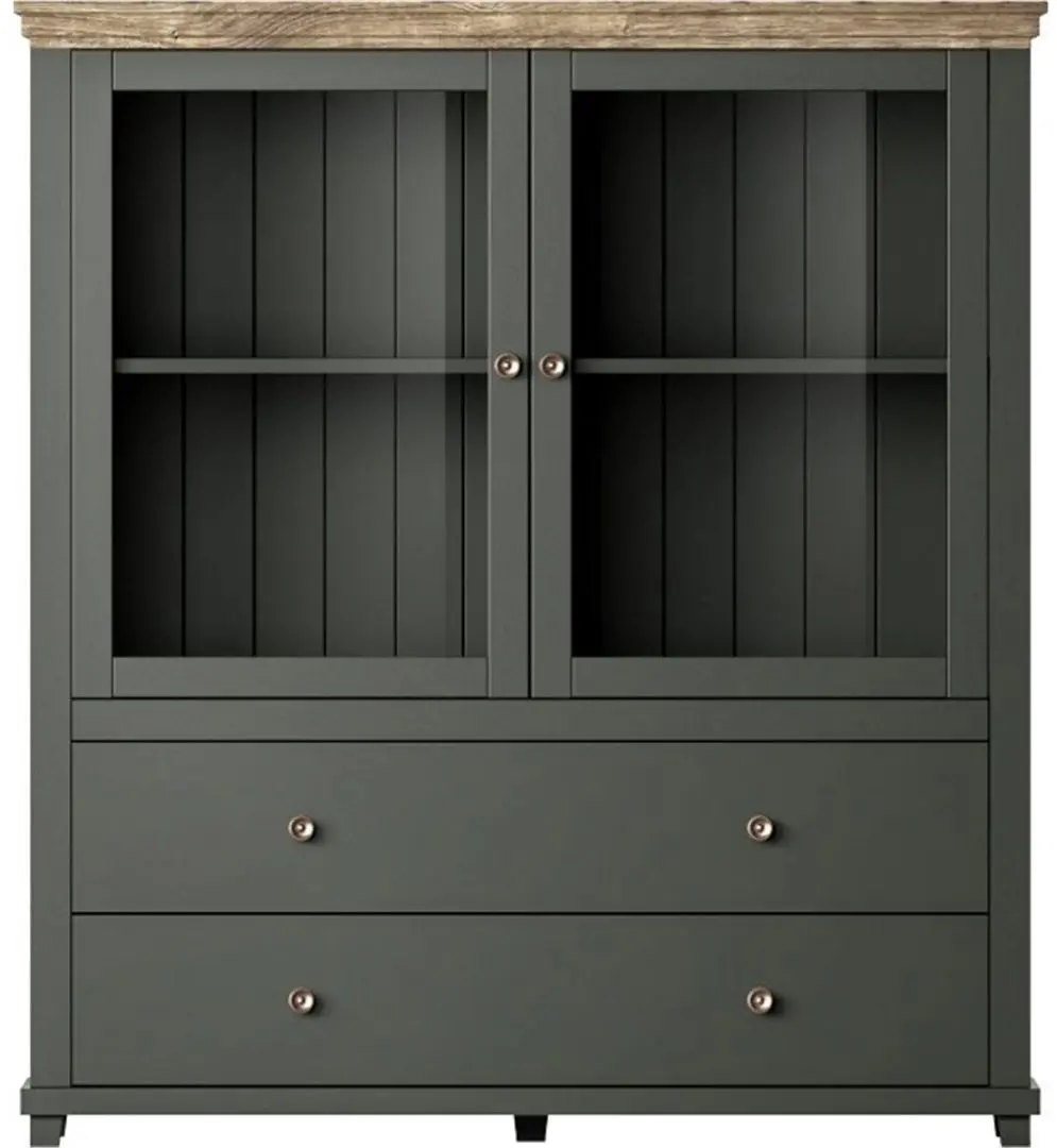 Dulap-Vitrina Helvetia Evora №46 2D2S (Green/Lefkas Oak)