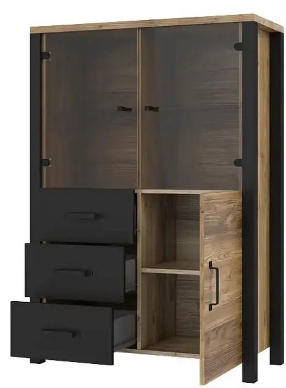 Dulap-vitrina Helvetia Olin №44 3D3S (Spruce Appenzeller/Black Matt)