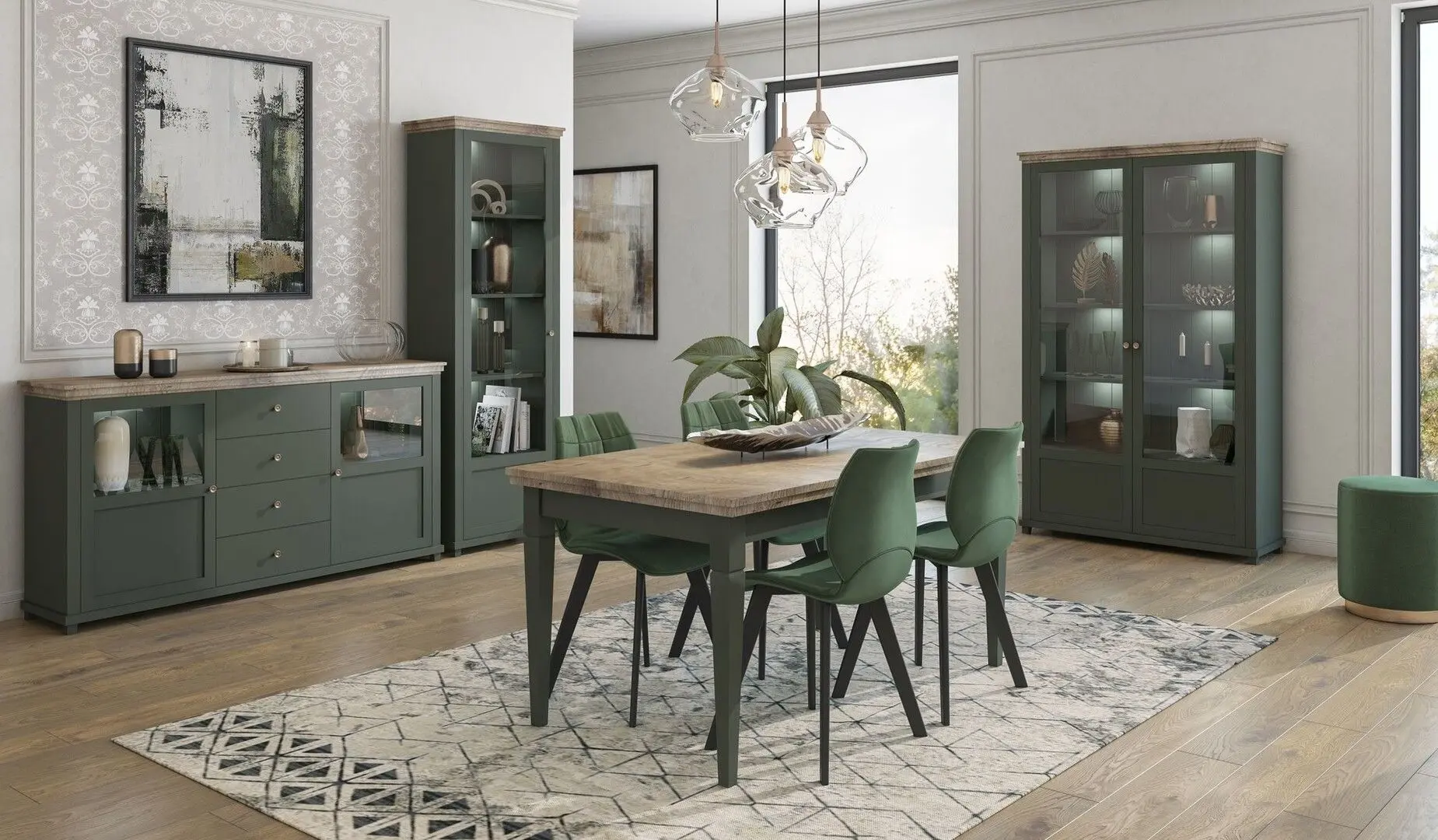 Витрина Helvetia Evora №13 2D (Green/Lefkas Oak)