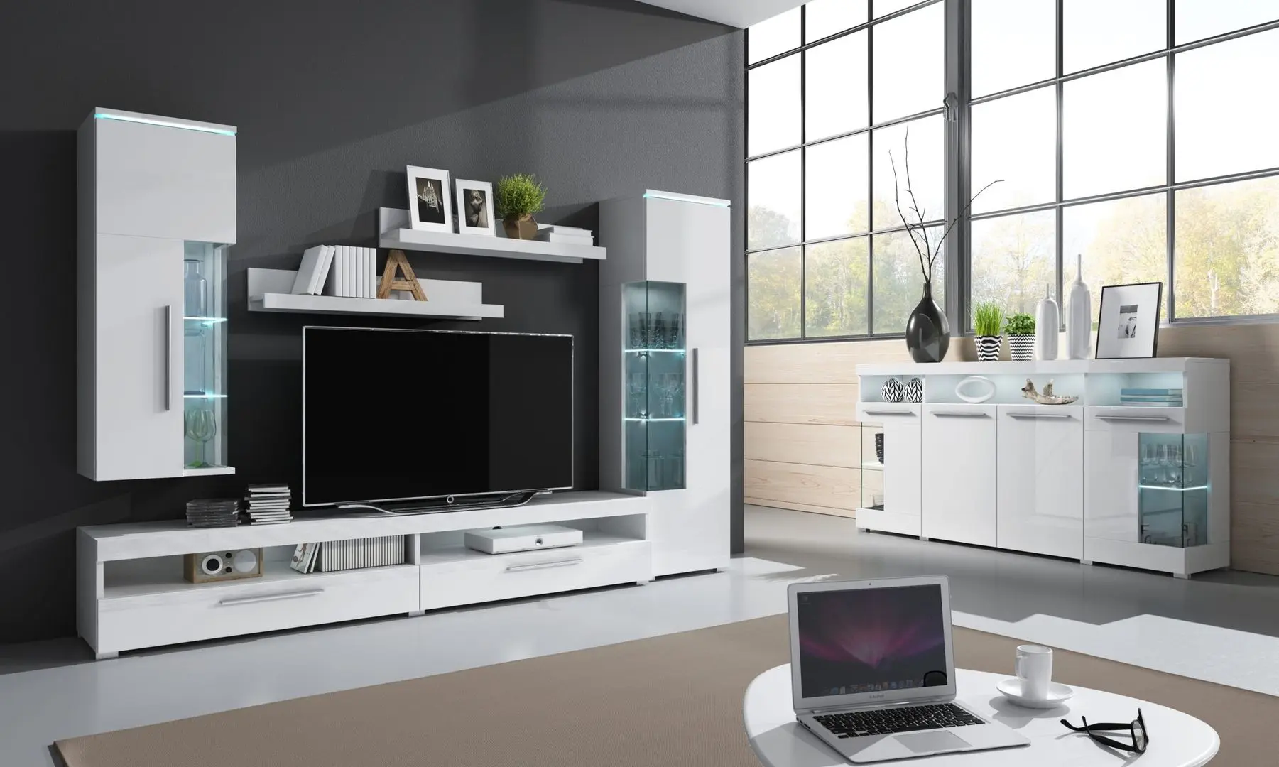 Пенал-витрина Helvetia India №06 1D Right (White/White Gloss)