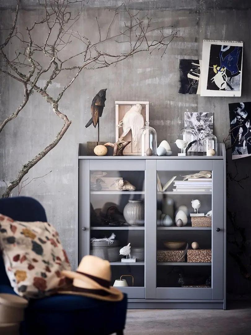 Bufet Ikea Hauga usi de sticla 105x116 (Gri)