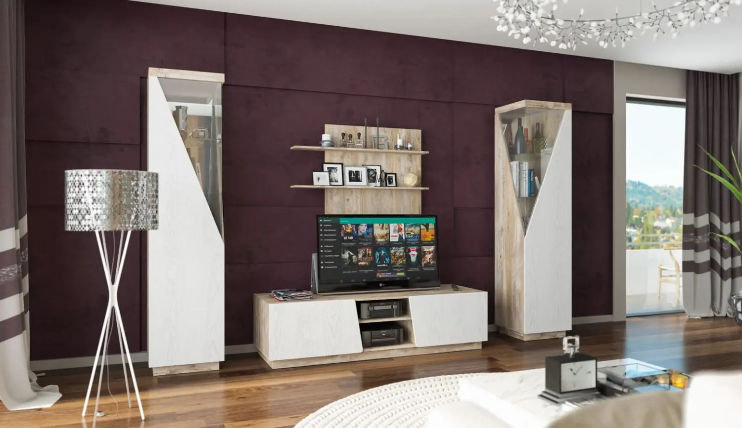 Шкаф с витриной КМК 0551.7 Лайт Дуб Юкон/Дуб Полярный (правый) - 3