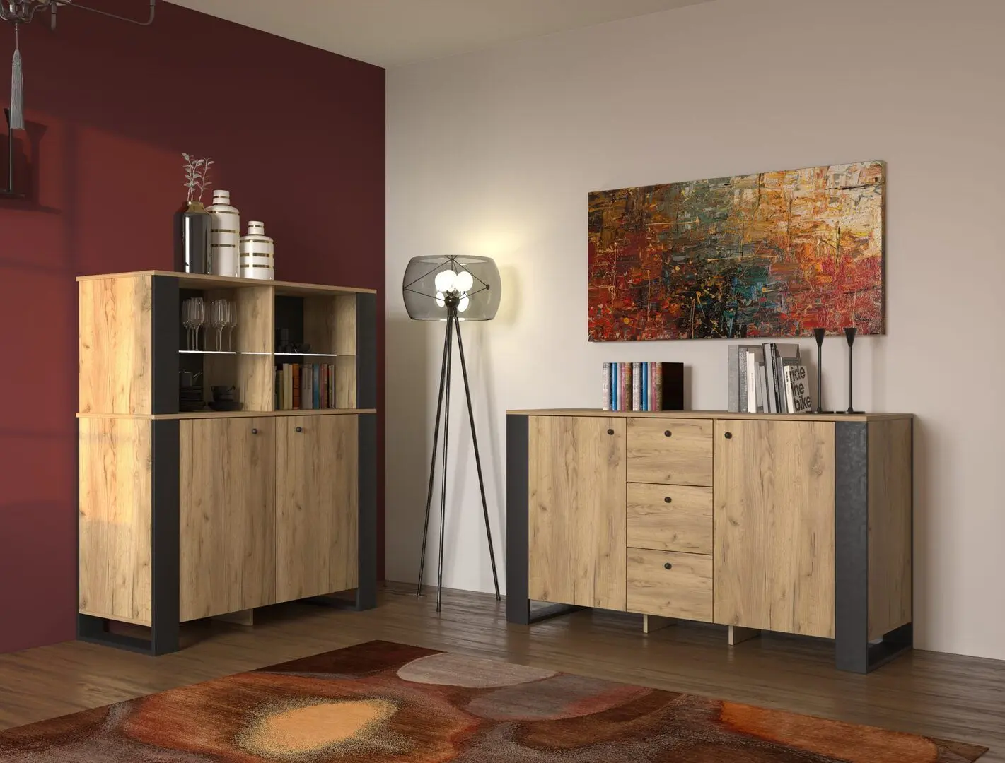 Comoda Sokme Old Vud 2U (Craft Oak Gold/Black)