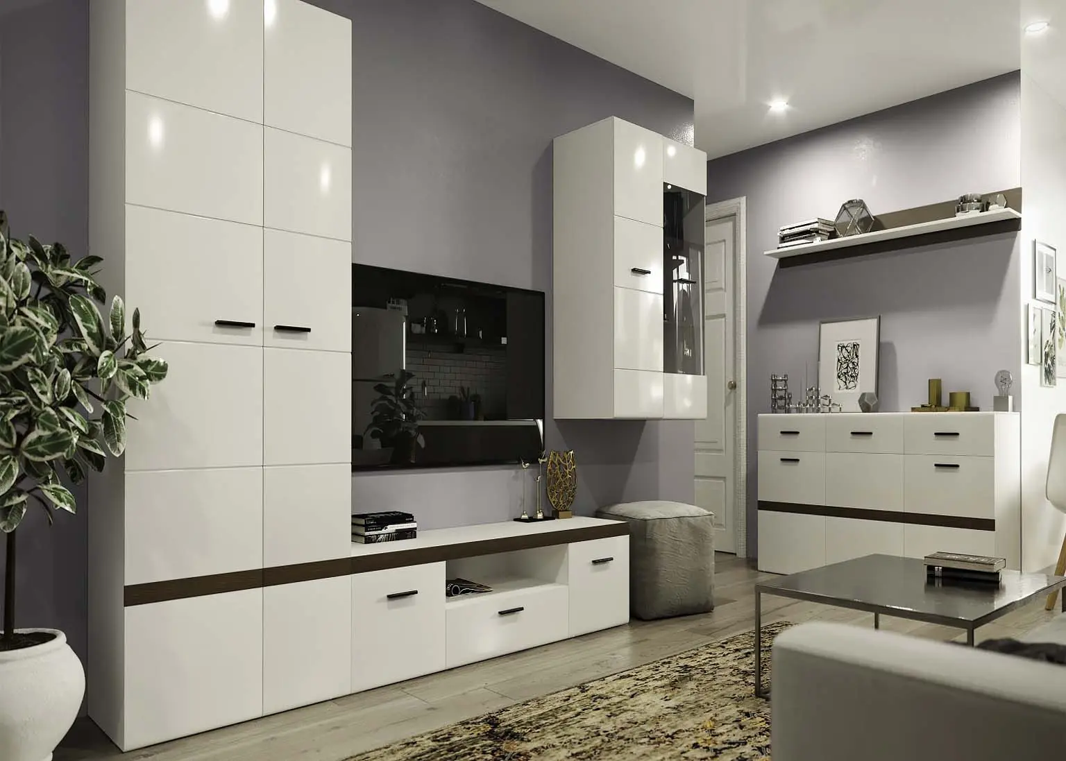 Dulap suspendat SV-Mebel Solo White/White Gloss (cu sticla) - 4