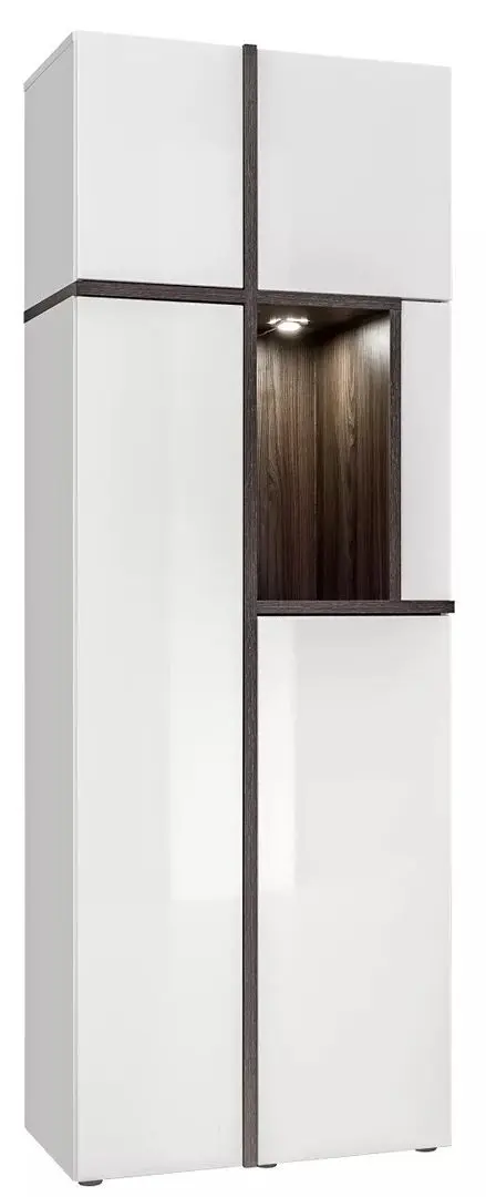 Dulap-vitrina ASM Cross PEW CS WSW (White/White Gloss/Perla Elm)