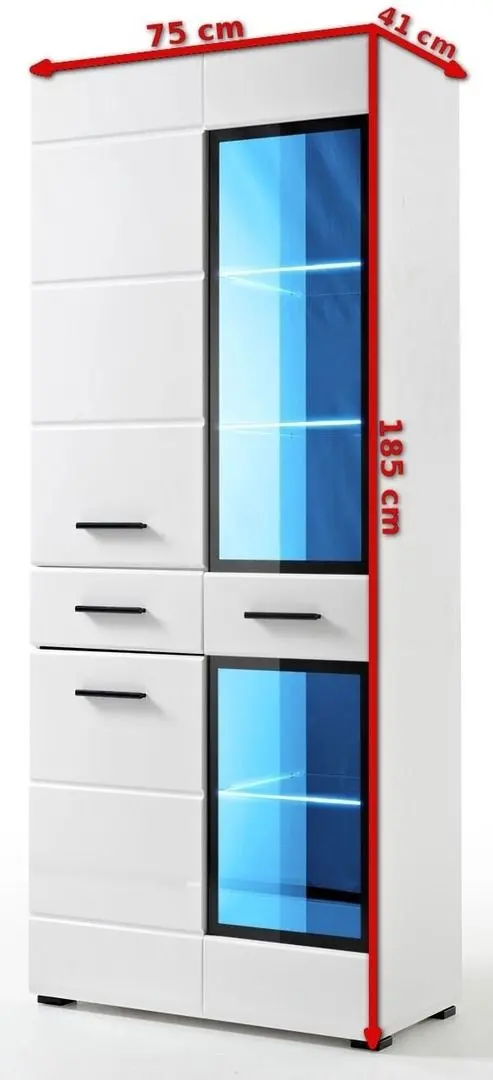 Dulap-vitrina Halmar Lauren WIT/SV (White/White Gloss)