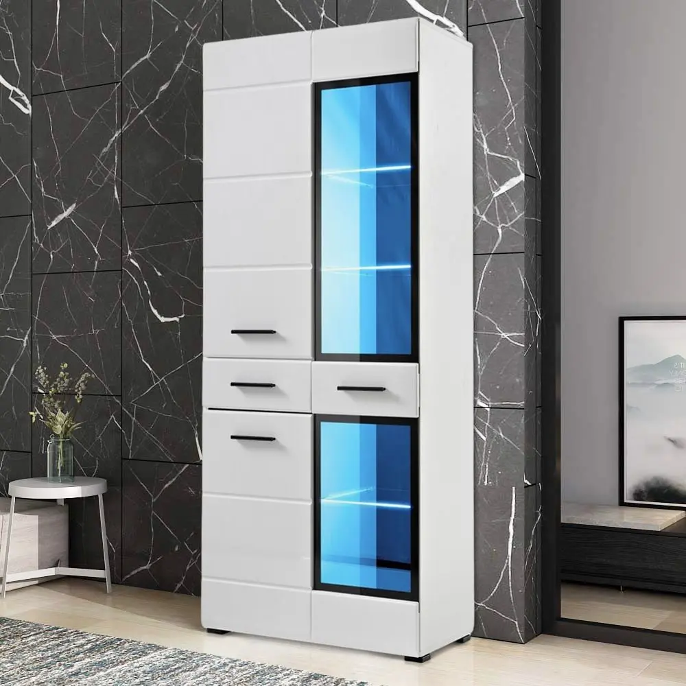 Dulap-vitrina Halmar Lauren WIT/SV (White/White Gloss)