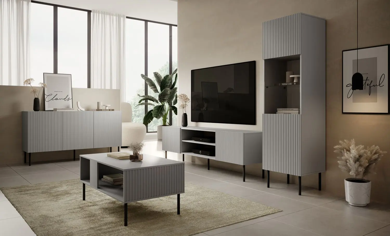 Vitrina Halmar Asensio W-1 (Light Grey/Black)