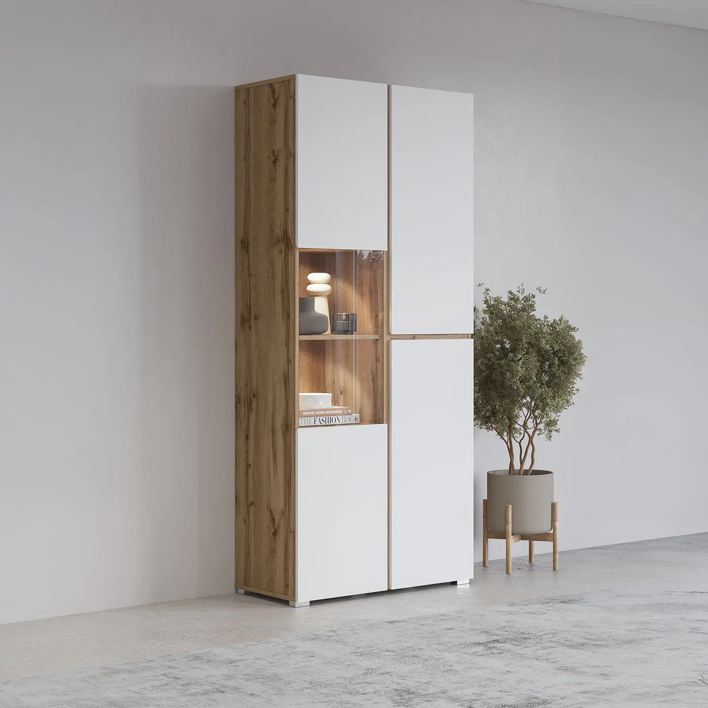 Витрина Helvetia Cross 24N9MY12 3D (Wotan Oak/White)