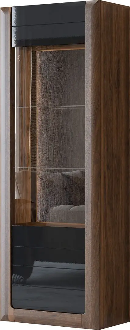 Витрина Helvetia Kasai 1D (Walnut/Black Gloss)