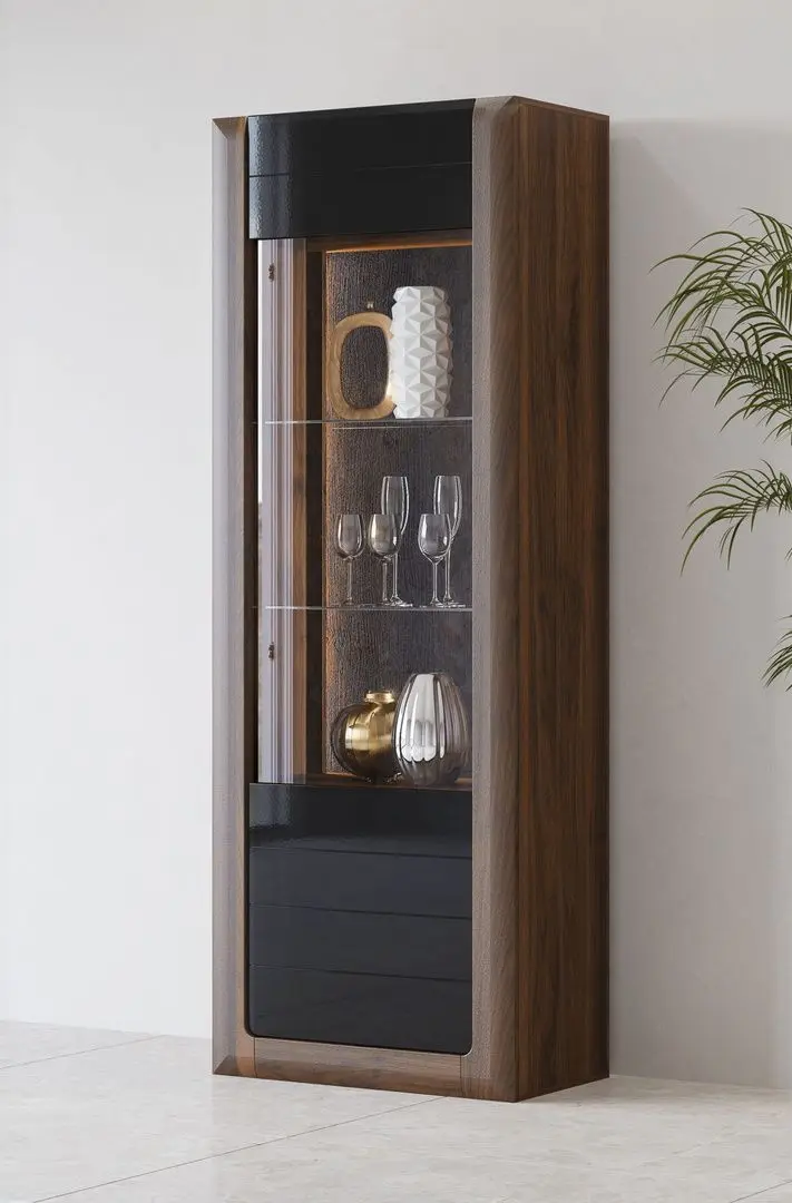 Витрина Helvetia Kasai 1D (Walnut/Black Gloss)
