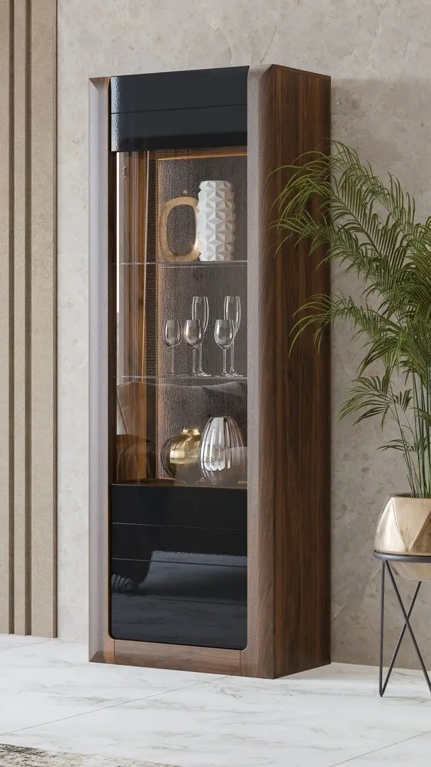 Витрина Helvetia Kasai 1D (Walnut/Black Gloss)
