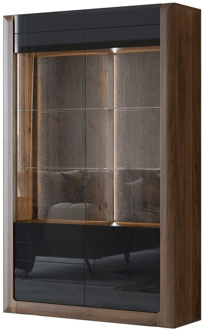 Vitrina Helvetia Kasai 2D (Walnut/Black Gloss)