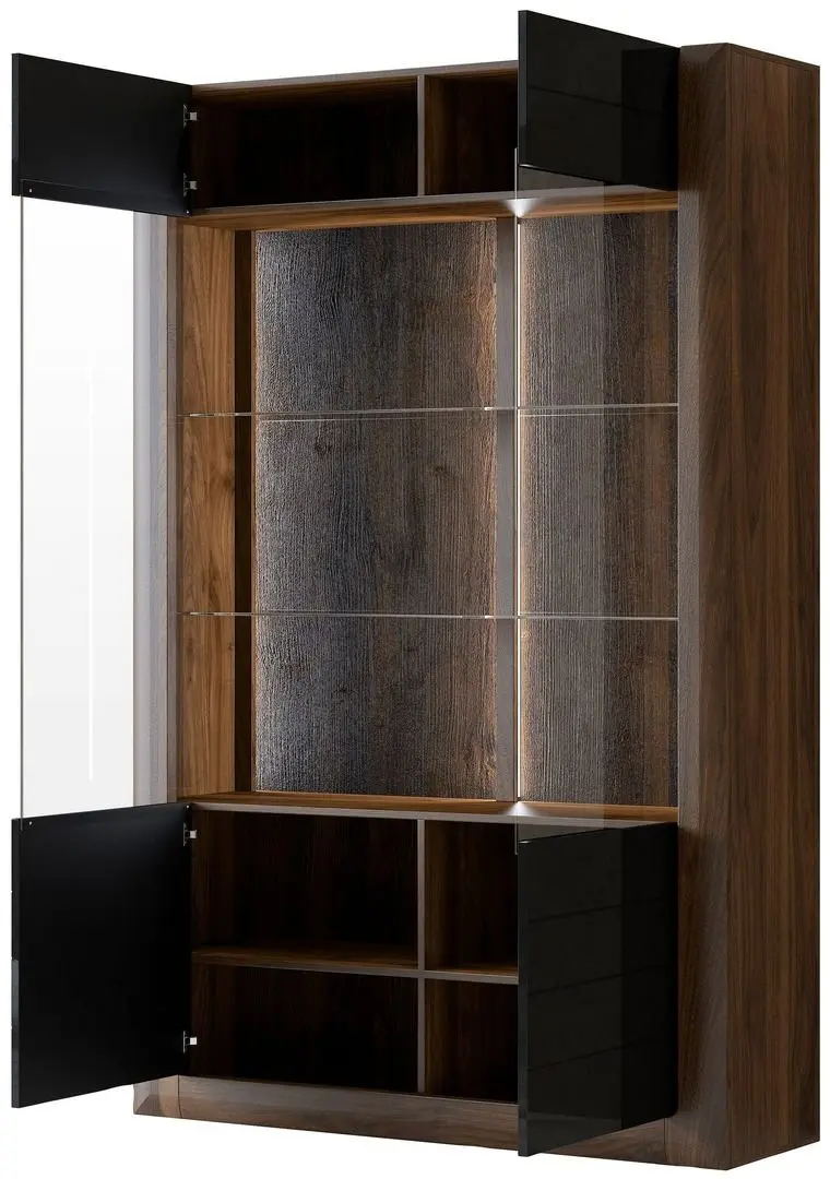 Vitrina Helvetia Kasai 2D (Walnut/Black Gloss)