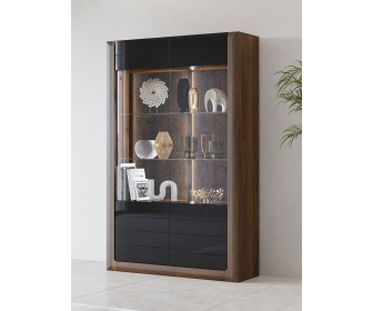 Витрина Helvetia Kasai 2D (Walnut/Black Gloss)