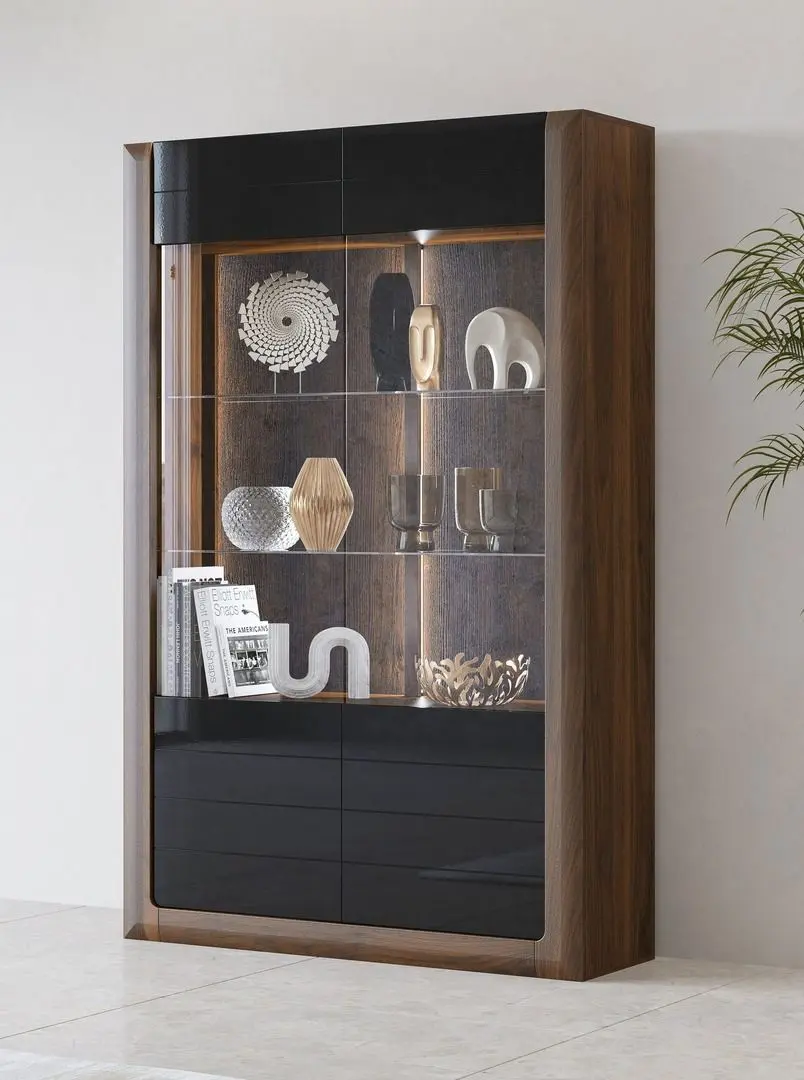 Vitrina Helvetia Kasai 2D (Walnut/Black Gloss)