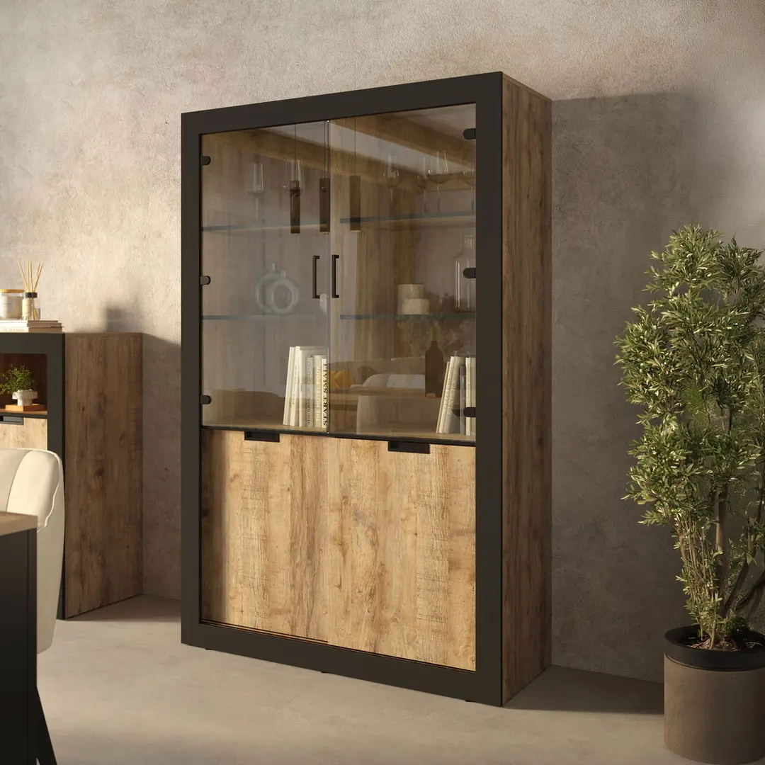 Витрина Helvetia Tudor 24WSNZ12 4D (Samdal Oak/Black Matte)