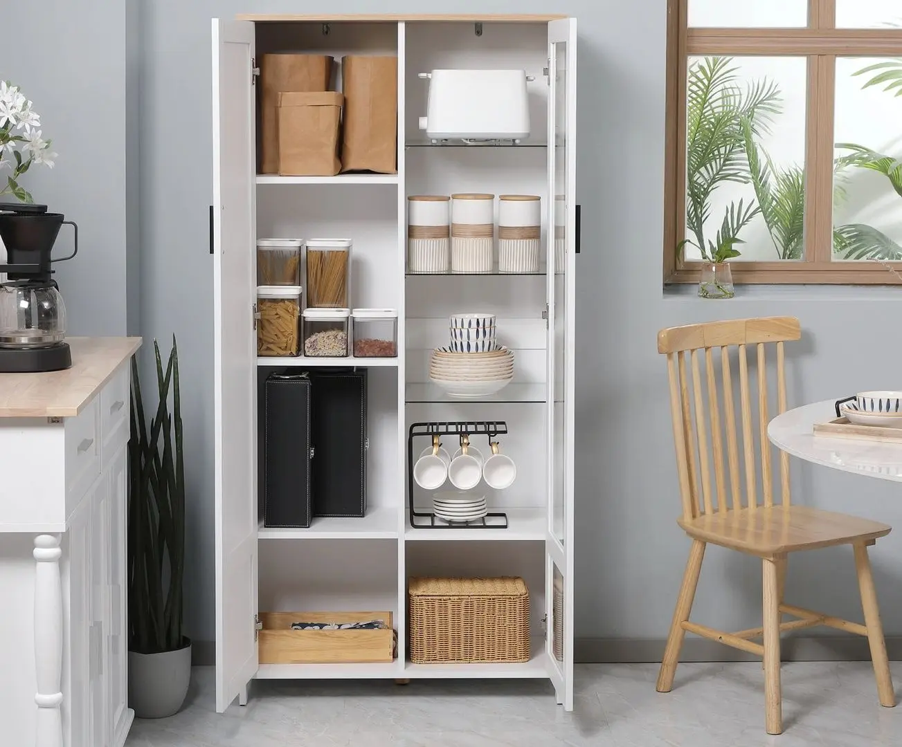 Vitrina Homcom 835-652 76x36x160 cm (White/Natural Oak) - 5