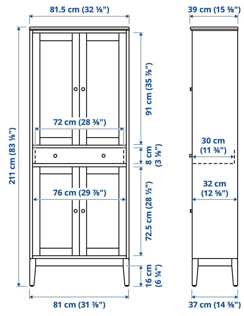 Шкаф-витрина Ikea Idanas 81x39x211 (Белый)