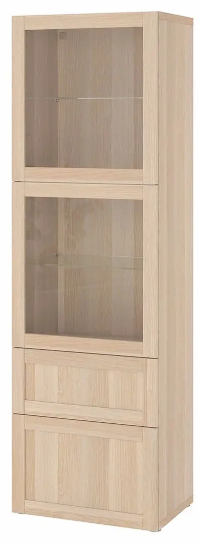 Витрина Ikea Besta/Hanviken стеклянные дверцы/прозрачное стекло/нажимные направляющие 60x42x193 (Имитация Состаренного Дуба/Под Беленый Дуб) - 2