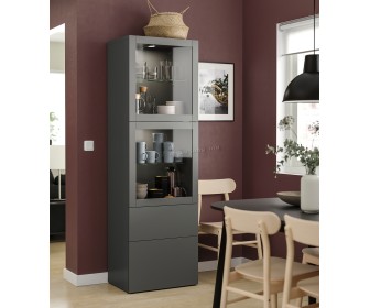 Vitrina Ikea Besta/Lappviken/Sindvik sina sertar cu inchidere lina 60x42x193 (Gri Inchis)