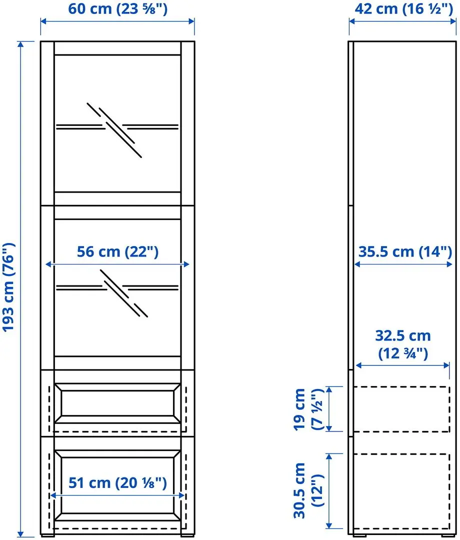Vitrina Ikea Besta/Lappviken/Sindvik sina sertar cu inchidere lina 60x42x193 (Gri Inchis)