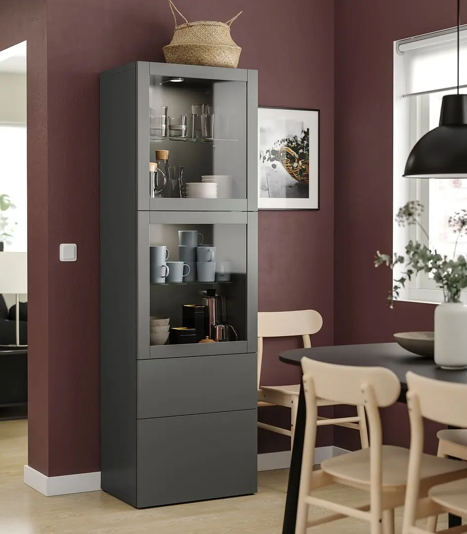 Vitrina Ikea Besta/Lappviken/Sindvik sina sertar cu inchidere lina 60x42x193 (Gri Inchis)