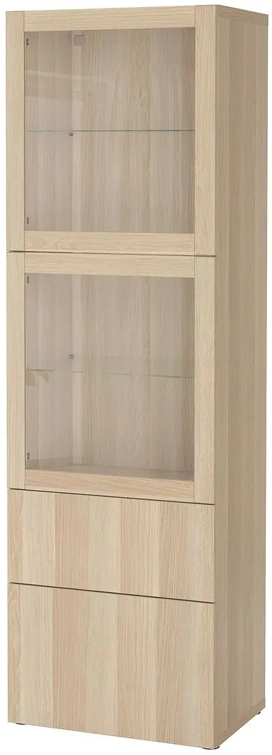 Vitrina Ikea Besta/Lappviken glisiera sertar cu sistem apasare 60x42x193 (Stejar Antichizat/Stejar Alb) - 2