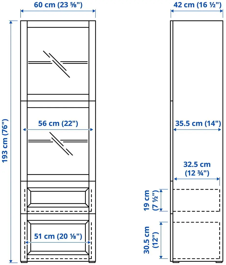 Vitrina Ikea Besta/Lappviken glisiera sertar cu sistem apasare 60x42x193 (Stejar Antichizat/Stejar Alb) - 8