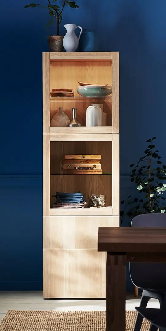 Vitrina Ikea Besta/Lappviken glisiera sertar cu sistem apasare 60x42x193 (Stejar Antichizat/Stejar Alb)